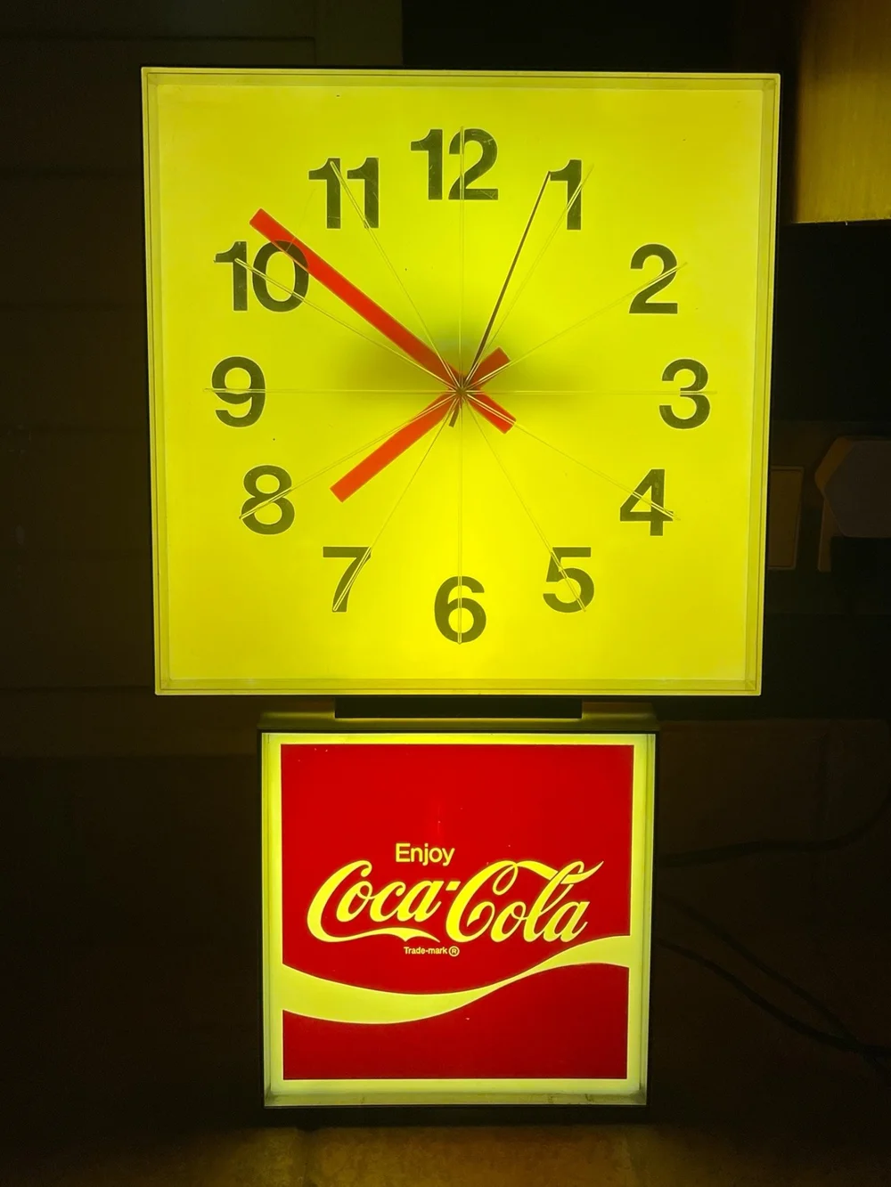 Retro 1970s Vintage Coca Cola Lighted Sign with Built in Clock